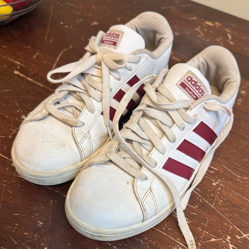 Adidas Kids White and Burgundy Sneakers